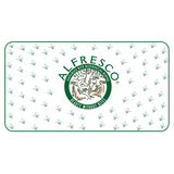 Green and white card featuring "ALFRESCO" in the center, textured with small wave patterns.